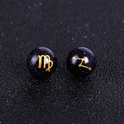 Virgo Synthetic Blue Goldstone Carved Constellation Beads, Round Beads, Virgo, 10mm