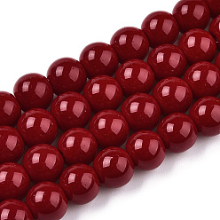 Dark Red Opaque Solid Color Glass Beads Strands, Round, Dark Red, 8~8.5mm, Hole: 1.5mm, about 51~53pcs/strand, 14.96 inch~15.55 inch(38~39.7cm)