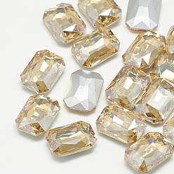 Light Colorado Topaz Pointed Back Glass Rhinestone Cabochons, Faceted, Rectangle Octagon, Light Colorado Topaz, 25x18x8mm