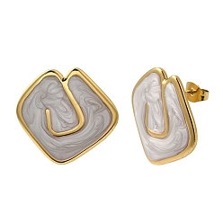 Белый Ромб 201 серьги-гвоздики из нержавеющей стали с эмалью, с 304 штифтов из нержавеющей стали, вакуумное покрытие pvd, золотые, белые, 22.5x23 мм