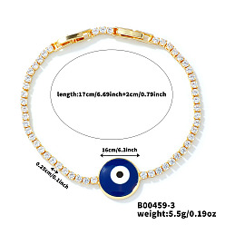 Золотой Минималистичные латунные браслеты-цепочки с кубическим цирконием, эмалевые браслеты от сглаза для женщин, золотые, 6-3/4 дюйм (17 см)