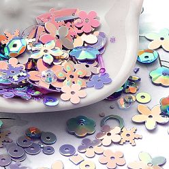 Plum Rainbow Iridescent PVC Paillette/Sequins Beads & Links & Pendants, Mixed Shapes, Flower/Snowflake/Oval, Plum, 4~20x4~20x0.3~6mm, Hole: 0.8~4mm, about 131pcs/bag