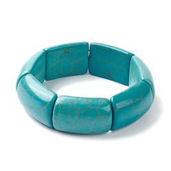 Средний Бирюзовый Эластичные прямоугольные браслеты из окрашенной синтетической бирюзы и бисера, плитка браслет, средне бирюзовый, внутренний диаметр: 2-1/8 дюйм (5.5 см)