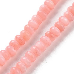 Salmon Natural Cultured Freshwater Shell Beads Strands, Dyed, Rondelle, Salmon, 5x3~3.5mm, Hole: 0.9mm, about 113pcs/strand, 15.47 inch(39.3cm)