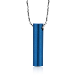 Blue Titanium Steel Pendant Necklaces, Column with Dog Paw Print Urn Ashes Necklaces, Blue, 15.75~23.62 inch(40~60cm)