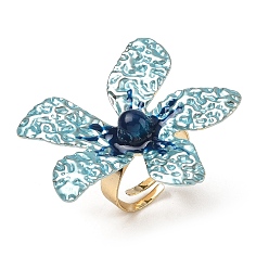 Himmelblau Offene Manschettenringe aus emailliertem Eisen für Damen, Blume, golden, Himmelblau, us Größe 9 1/2 (19.3 mm)