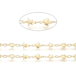 Real 18K Gold Plated 3.28 Feet Brass Link Chains, Cadmium Free & Lead Free, Long-Lasting Plated, Soldered, Star and Heart, Real 18K Gold Plated, 3.5x3x0.5mm, Star: 10.5x6x2mm, Heart: 10x5.5x2mm