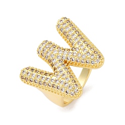 Letter W Кольца-манжеты для пальцев с покрытием из латуни с микропаве из прозрачного кубического циркония для женщин, долговечный, реальный 18 k позолоченный, Письмо ~ Z, Буква W, 18.5x12.5 мм, внутренний диаметр: 17.5 мм