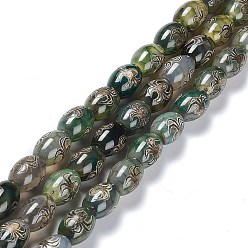 Spider Pattern Tibetan Style dZi Beads Strands, Natural Agate Beads, Dyed & Heated, Oval, Spider Pattern, 13~14x9.5~10mm, Hole: 1.2mm, about 25pcs/strand, 13.39''(34cm)