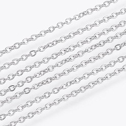 Stainless Steel Color 304 Stainless Steel Cable Chains, Soldered, Flat Oval, Stainless Steel Color, 1.6x1.3x0.3mm