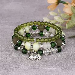 Military green B106. Boho Tassel Charm Bracelet Multi-layer Beaded Hand Chain for Women