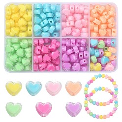Mixed Color 240Pcs 8 Colors Heart Acrylic Beads, Bead in Bead, Mixed Color, 7x8x4mm, Hole: 1.8mm, 30pcs/color