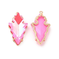 Rose K9 Glass Pendants, with Light Gold Brass Finding, Arrow Charms, Rose, 30x16.5x6mm, Hole: 1.4mm