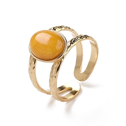 Топаз Нефрит Ионное покрытие (ip) 304 открытые манжеты из нержавеющей стали, Женское кольцо с натуральным топазом и нефритом, реальный 18 k позолоченный, 11.5 мм, 6 шт / комплект