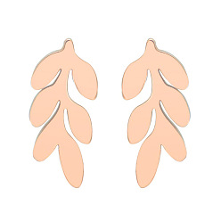 Rose color Stainless Steel Fashion Leaf Earrings - Versatile, Stylish, Ear Bone Studs.