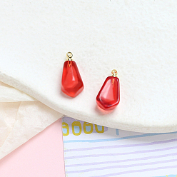 Red Transparent Resin Pendants, Imitation Fruit, Pomegranate Charms, Red, 16x8mm