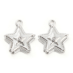 Real Platinum Plated Brass Micro Pave Cubic Zirconia Charms, Star, Real Platinum Plated, 13x11x3mm, Hole: 1.2mm