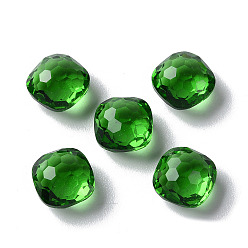 Green Transparent Glass Rhinestone Cabochons, Faceted, Pointed Back, Square, Green, 8x8x5mm