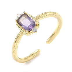 Фиолетовый Прямоугольные латунные кольца-манжеты с микропаве из кубического циркония, со стаканом для женщин, долговечный, стойки покрытие, без свинца и без кадмия, реальный 18 k позолоченный, фиолетовые, регулируемый, 2 мм