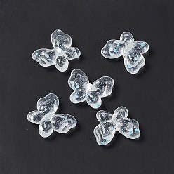 Deep Sky Blue Transparent Acrylic Beads, with Dried Flower Petal, Butterfly, Deep Sky Blue, 17.5x21x6mm, Hole: 1.8mm, 415pcs/500g