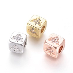 Mixed Color Brass Beads, with Micro Pave Cubic Zirconia, Cube with Bee, Clear, Mixed Color, 6x6x6mm, Hole: 3mm