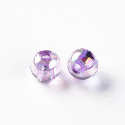 Lilac Transparent Acrylic Beads, AB Color Plated, Round, Lilac, 8x7mm, Hole: 2mm, about 1745pcs/500g