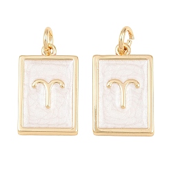 Aries Brass Enamel Pendants, Rectangle Charms, Rack Plating, Cadmium Free & Lead Free, Long-Lasting Plated, Golden, Aries Charms, 17.5x11x2mm, Hole: 3mm