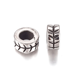 Antique Silver 304 Stainless Steel European Beads, Large Hole Beads, Rondelle, Antique Silver, 10.5x5.2mm, Hole: 5.5mm