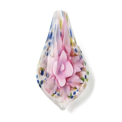 Бледно-Розовый Ручной работы подвески золотые бусины песка, внутренние цветочные лепестковые подвески, розовый жемчуг, 37x19x12 мм, отверстие : 6x10 мм