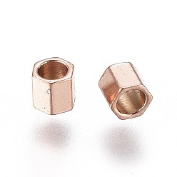 Rose Gold Ion Plating(IP) 304 Stainless Steel Spacer Beads, Hexagon, Rose Gold, 2x2x2mm, Hole: 1.4mm