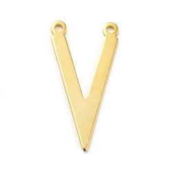 Real 24K Gold Plated Brass Pendants, Long-Lasting Plated, Cadmium Free & Lead Free, Letter. V, Real 24K Gold Plated, 24x12x0.8mm, Hole: 1.2mm