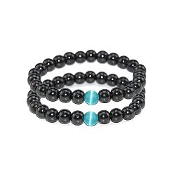 suit 2 Colorful Cat Eye Stone Obsidian Bead Bracelet for Couples and Yoga Energy Stones