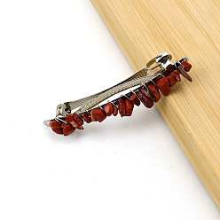 Красный Камень Заколки для волос из сплава, с красной яшмой, аксессуары для волос для женщин и девочек, платина, 80x15 мм