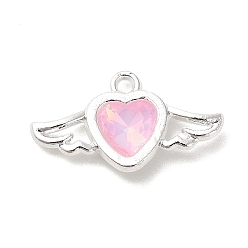 Pink Подвески из сплава со стразами, без свинца и без кадмия, сердце с крыла, серебряные, розовые, 11.5x20.5x3.5 мм, отверстие : 1.5 мм