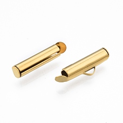 Golden 304 Stainless Steel Slide On End Clasp Tubes, Slider End Caps, Golden, 6x16x4mm, Hole: 3x1.5mm, Inner Diameter: 3mm