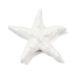 White Handmade Porcelain Beads, Starfish, Bright Glazed Porcelain, White, 39.5~40x41.5~2x10~10.5mm, Hole: 2mm