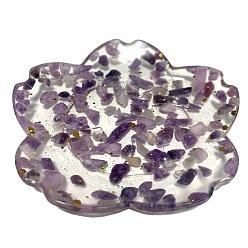 Lepidolite Resin Flower Plate Display Decoration, with Natural Lepidolite Chips inside Statues for Home Office Decorations, 100x100x15mm