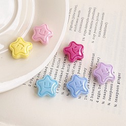 Mixed Color Opaque Acrylic Bead, Star with Smile, Mixed Color, 18.3x18.2x10mm, Hole: 3.8mm