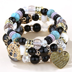 6# Chic Multi-layered Metal Heart, Tree of Life & Candy Bead Bracelet for Women