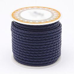 Prussian Blue Braided Cowhide Leather Cord, Leather Rope String for Bracelets, Prussian Blue, 4mm, about 5.46 yards(5m)/roll
