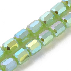 Yellow Green Imitation Jade Glass Beads Strands, Faceted, Column, Yellow Green, 6x7~7.5mm, Hole: 1mm, about 72~73pcs/strand, 21.06~21.14''(53.5~53.7cm)