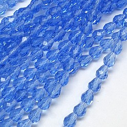 Royal Blue Glass Beads Strands, Faceted, Drop, Royal Blue, 12x8mm, Hole: 1mm, about 56~58pcs/strand, 25~27 inch