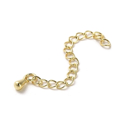 Real 18K Gold Plated Rack Plating Brass Curb Chain Extender, End Chains with Teardrop Drop, Real 18K Gold Plated, 56mm