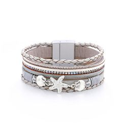 SZ00229-2 Ethnic Style Bracelet with Colorful Diamond Inlaid - Fashionable Leather Buckle Bracelet.