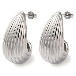 Platinum Teardrop Brass Stud Earrings for Women, Long-Lasting Plated, Lead Free & Cadmium Free, Platinum, 28x14mm