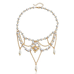 ZW909 gold Double-layer high-gloss imitation pearl tassel love butterfly cross necklace - European and American jewelry.