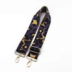 Purple Leopard Print Pattern Polyester Adjustable Wide Shoulder Strap, with Swivel Clasps, for Bag Replacement Accessories, Light Gold, Purple, 80~130x5cm