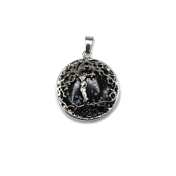Snowflake Obsidian Natural Snowflake Obsidian Pendants, Tree of Life Charms with Platinum Plated Alloy Findings, 31x27mm