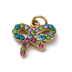 Разноцветный 304 из нержавеющей стали горный хрусталь подвески, с целью перехода в кольце, очарование бантом, реальный 14 k позолоченный, ионное покрытие (ip), красочный, 15.5x11x2.5 мм, отверстие : 2.5 мм