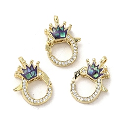 Морской Синий Латунные микро проложить кубического циркония когтя омара застежками, с эмалью и ракушкой, долговечный, без свинца и без кадмия, реальный 18 k позолоченный, crowm, Marine Blue, 19.5x14x6 мм, отверстие : 1.6 мм